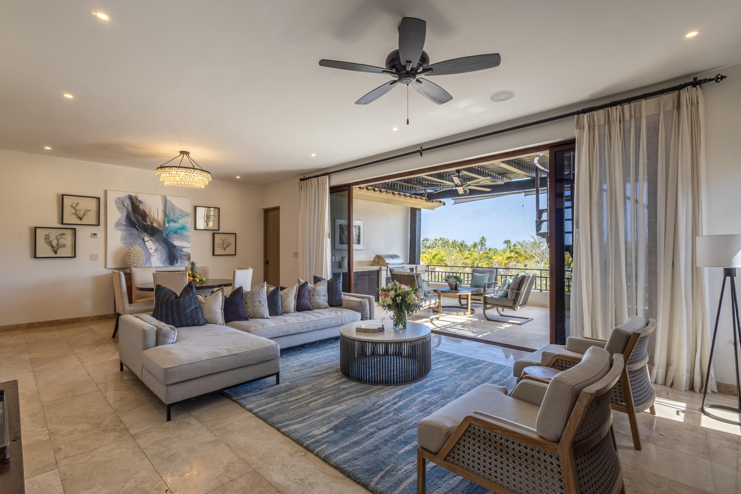 Palmilla Dunes residence club Experience elevated resort style living in this stunning 3-bedroom penthouse. Designed with an expansive open-concept layout, the living, dining, and kitchen areas flow seamlessly together, highlighted by oversized sliding glass doors that open to a spacious private terrace, ideal for outdoor dining and elegant entertaining.Each of the three bedrooms offers a beautifully appointed in-suite bathroom and refined furnishings, providing comfort, privacy, and a sophisticated retreat for residents and guests alike.The private rooftop terrace is designed for exceptional outdoor living, featuring a built-in BBQ, fire pit, and generous lounge seating--perfect for enjoying the ocean – Palmilla Dunes Penthouse, San Jose Corridor, Baja California Sur BS